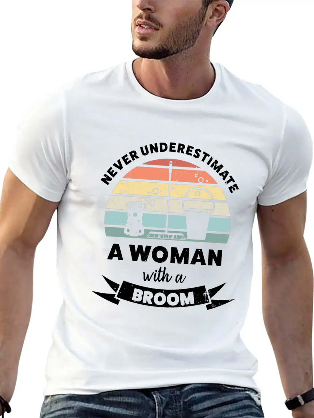 Woman With A Broom Funny Cleaning Gift Classic Cotton Tee – Unisex Comfort For Any Season