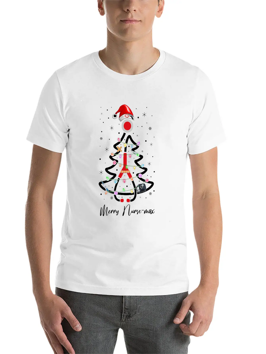 Womens Nurse Christmas Tree Lights Nurse Gift Essential Cotton Tee For Daily Outfits – Unisex Style