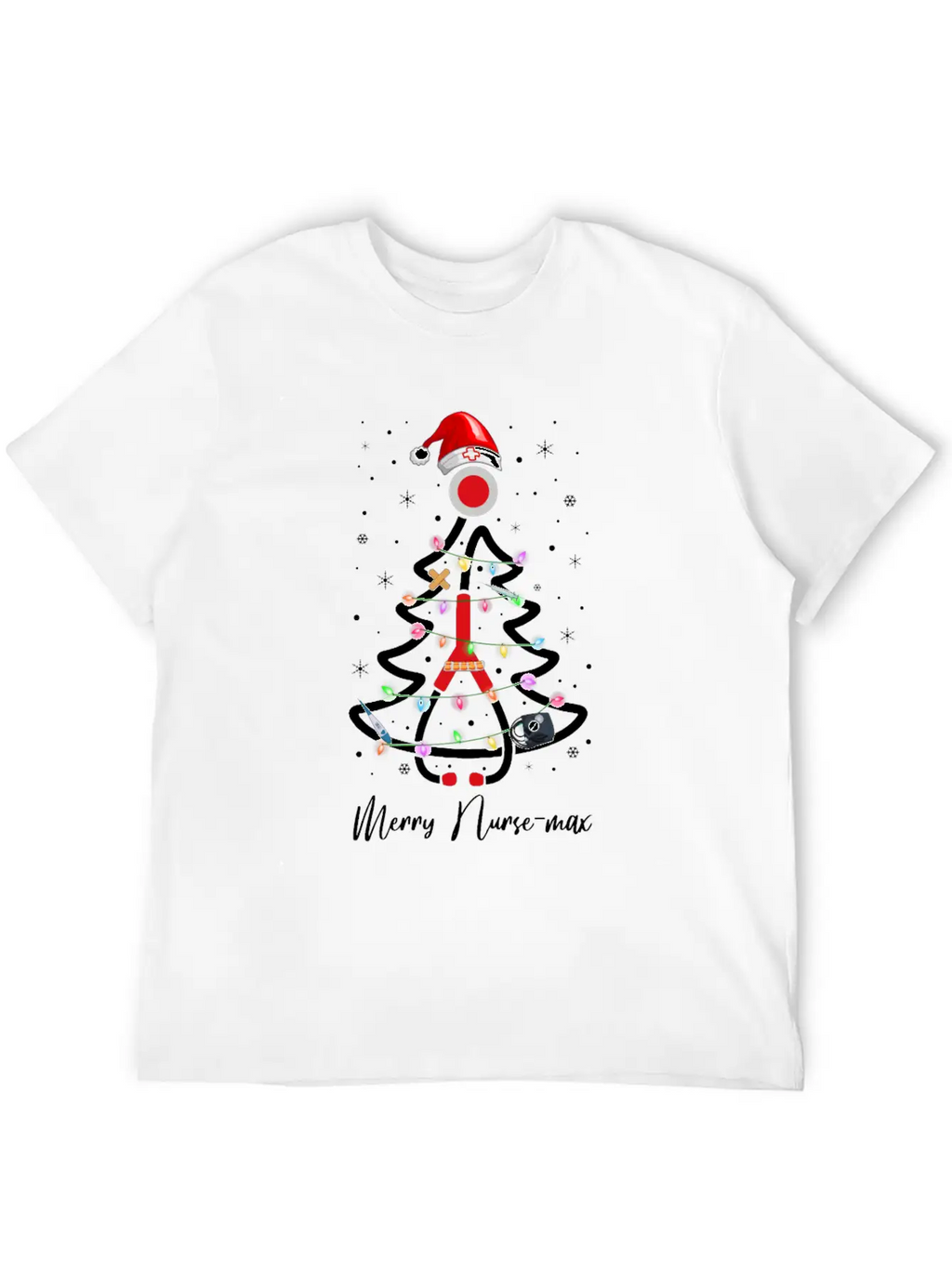 Womens Nurse Christmas Tree Lights Nurse Gift Essential Cotton Tee For Daily Outfits – Unisex Style