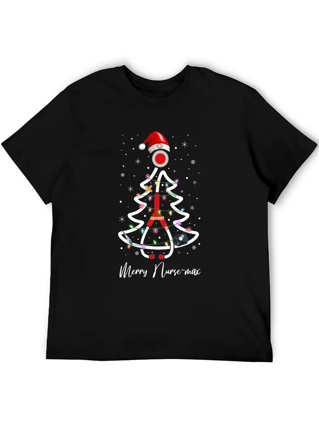 Womens Nurse Christmas Tree Lights Nurse Gift Essential Cotton Tee For Daily Outfits – Unisex Style