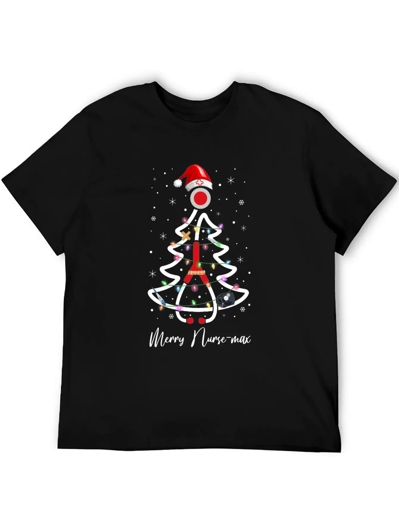 Womens Nurse Christmas Tree Lights Nurse Gift Essential Cotton Tee For Daily Outfits – Unisex Style