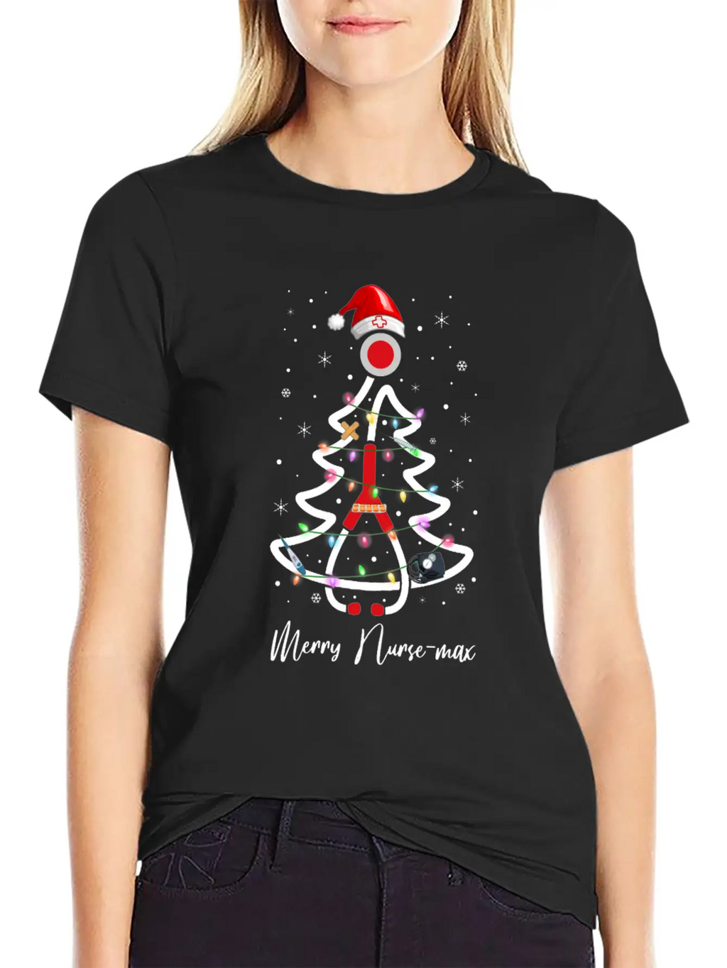 Womens Nurse Christmas Tree Lights Nurse Gift Essential Cotton Tee For Daily Outfits – Unisex Style