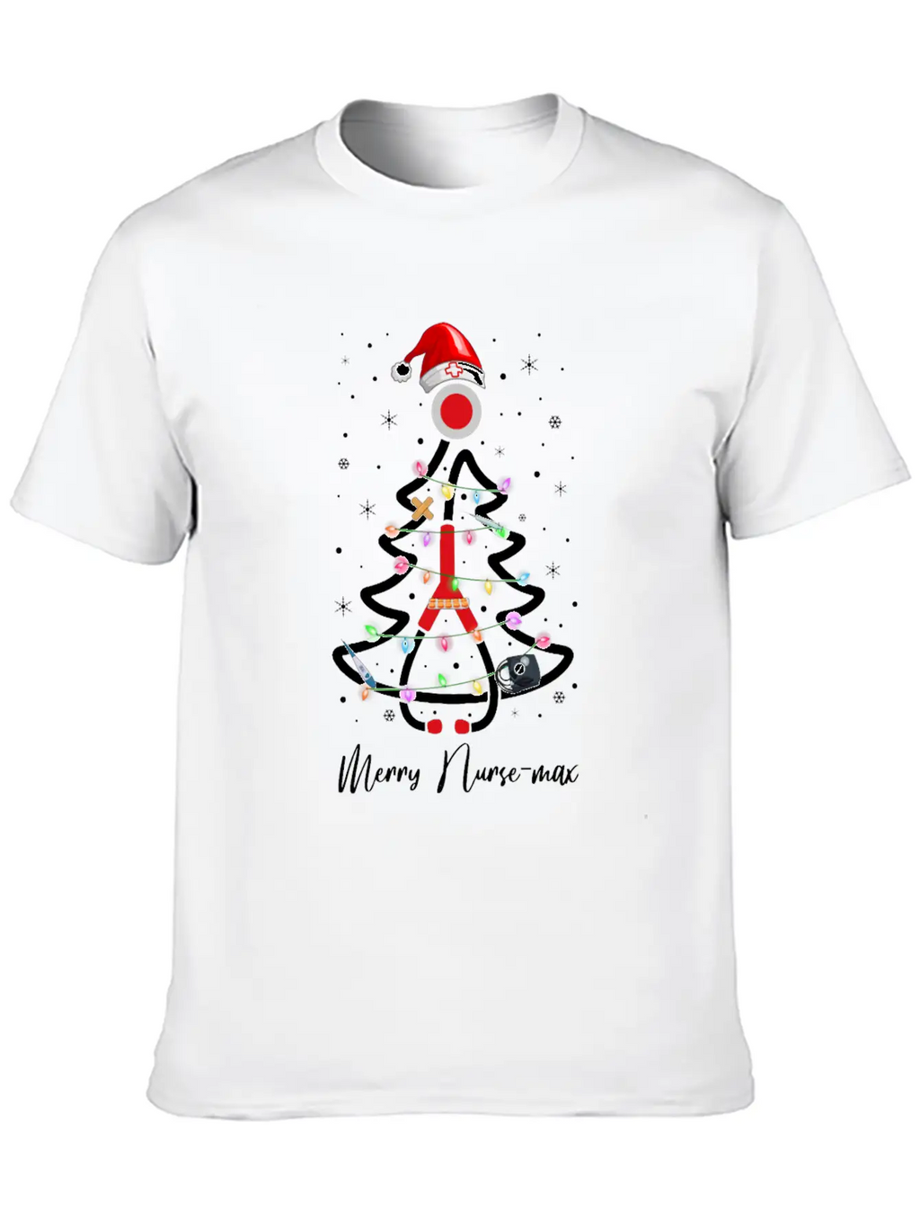 Womens Nurse Christmas Tree Lights Nurse Gift Essential Cotton Tee For Daily Outfits – Unisex Style