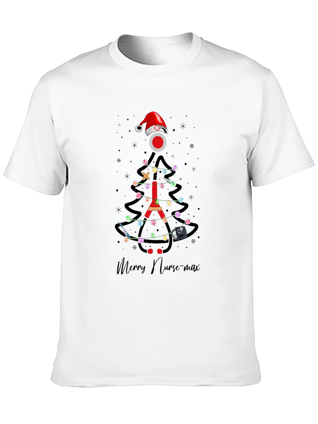 Womens Nurse Christmas Tree Lights Nurse Gift Essential Cotton Tee For Daily Outfits – Unisex Style