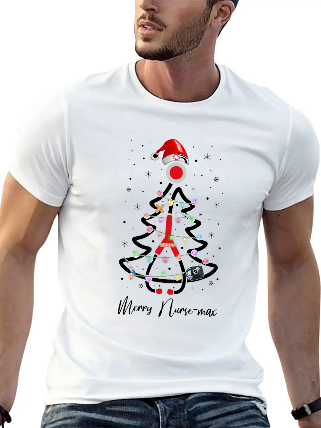 Womens Nurse Christmas Tree Lights Nurse Gift Essential Cotton Tee For Daily Outfits – Unisex Style