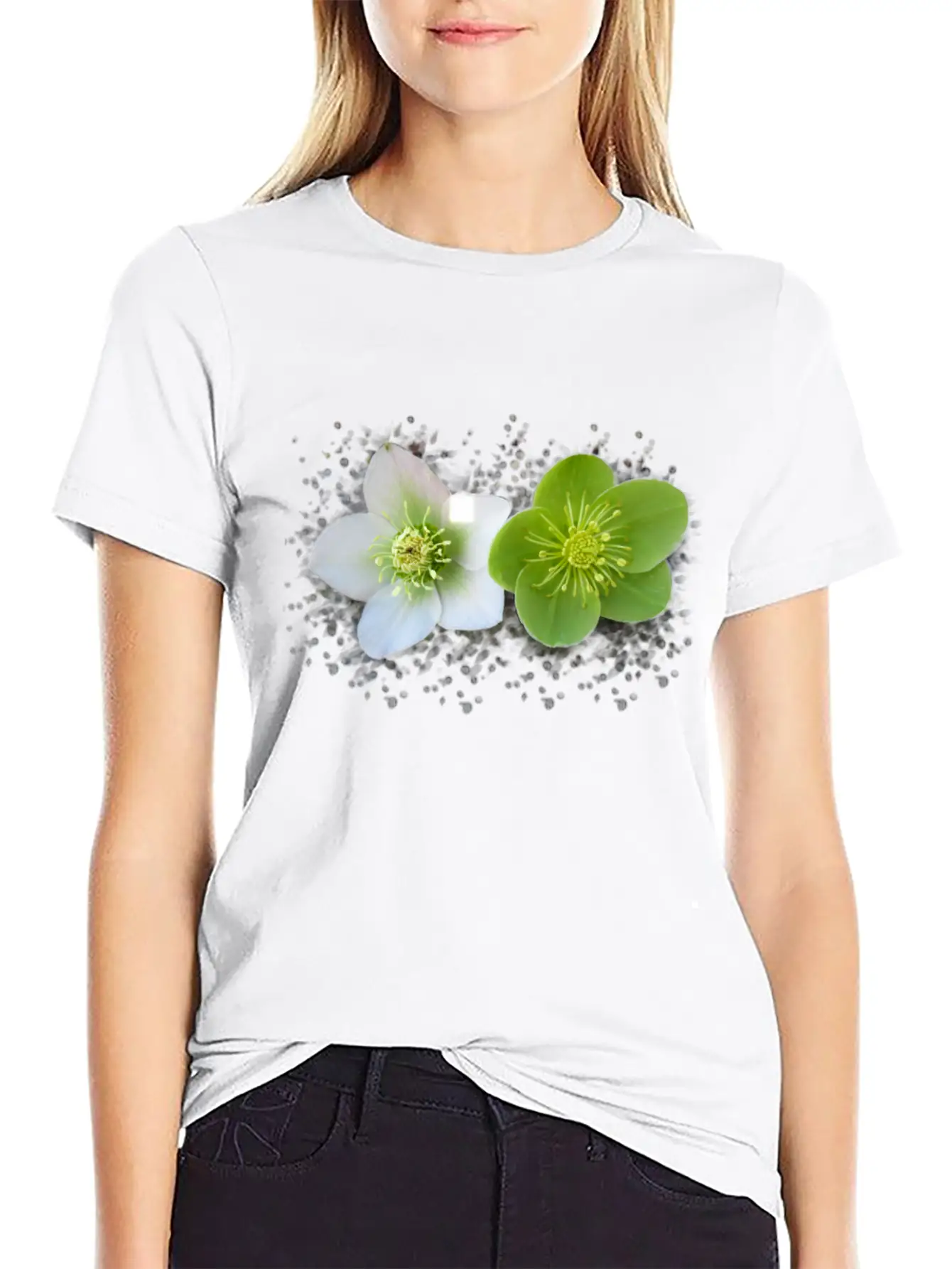 Wonderful Blooming Flowers In Green And White Timeless Short Sleeve Tee – Comfy And Minimalist Design