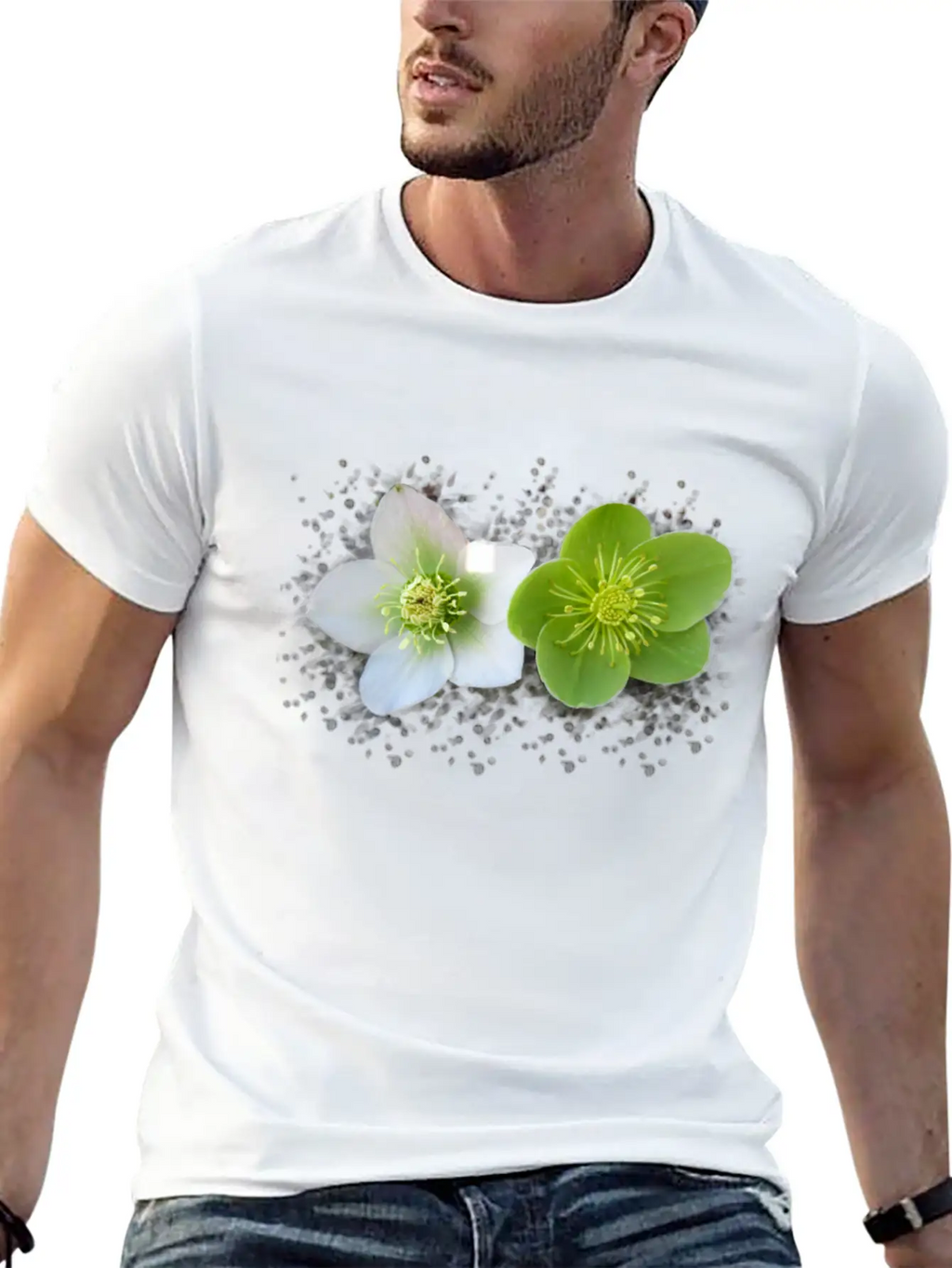 Wonderful Blooming Flowers In Green And White Timeless Short Sleeve Tee – Comfy And Minimalist Design