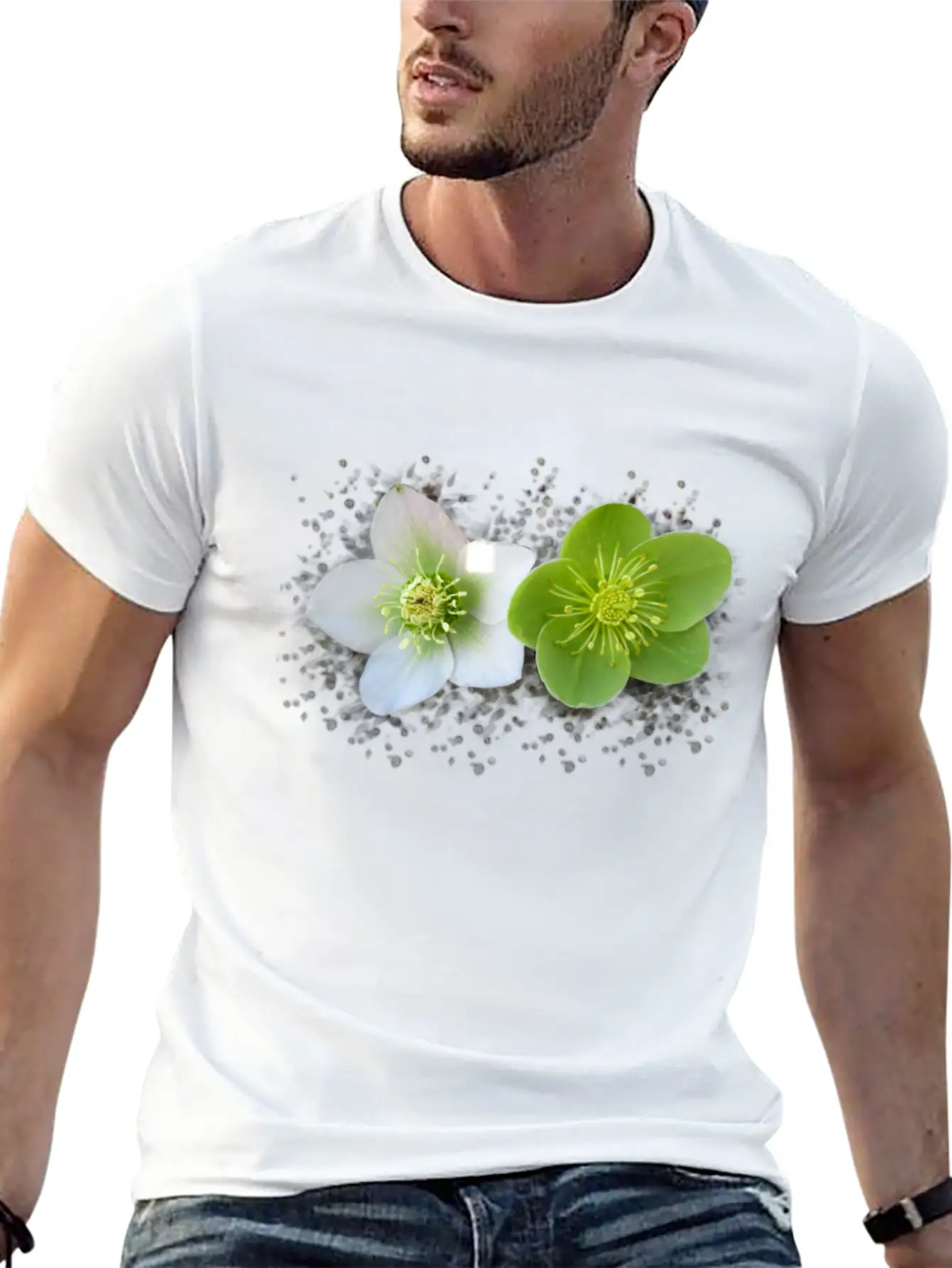 Wonderful Blooming Flowers In Green And White Timeless Short Sleeve Tee – Comfy And Minimalist Design