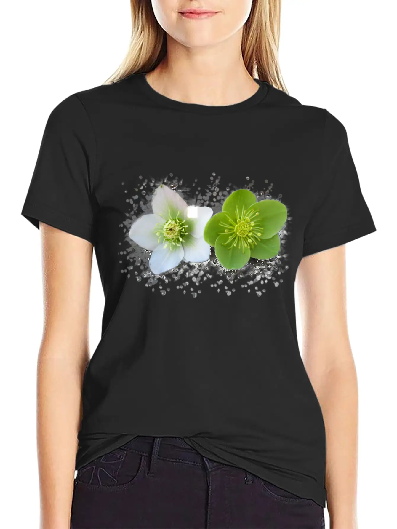 Wonderful Blooming Flowers In Green And White Timeless Short Sleeve Tee – Comfy And Minimalist Design