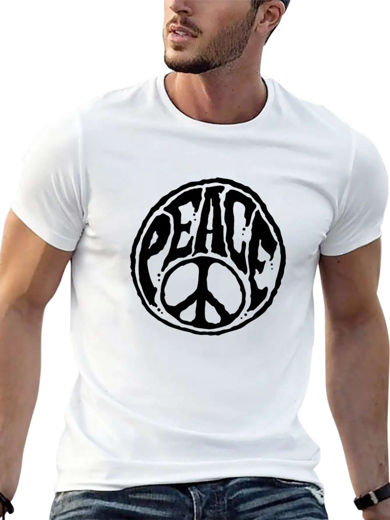 World Peace Sign - Hippie Kindness Relaxed Everyday Tee – Lightweight And Durable Cotton