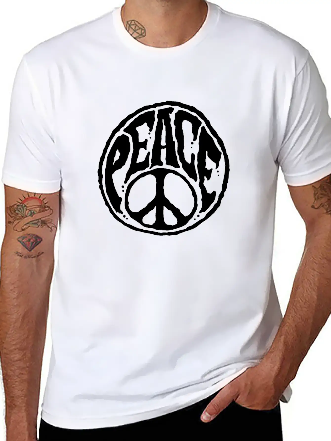 World Peace Sign - Hippie Kindness Relaxed Everyday Tee – Lightweight And Durable Cotton