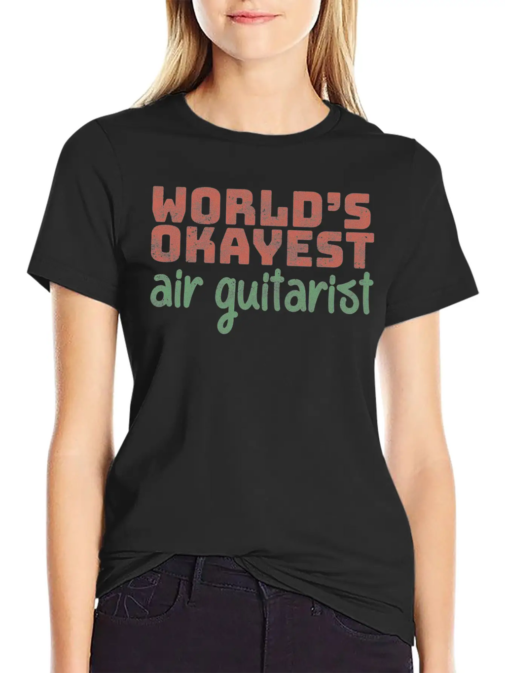 World S Okayest Air Guitarist Relaxed Everyday Tee – Lightweight And Durable Cotton