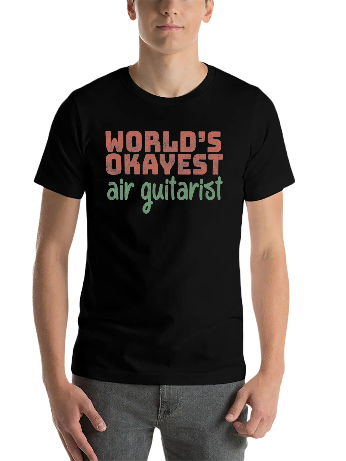 World S Okayest Air Guitarist Relaxed Everyday Tee – Lightweight And Durable Cotton