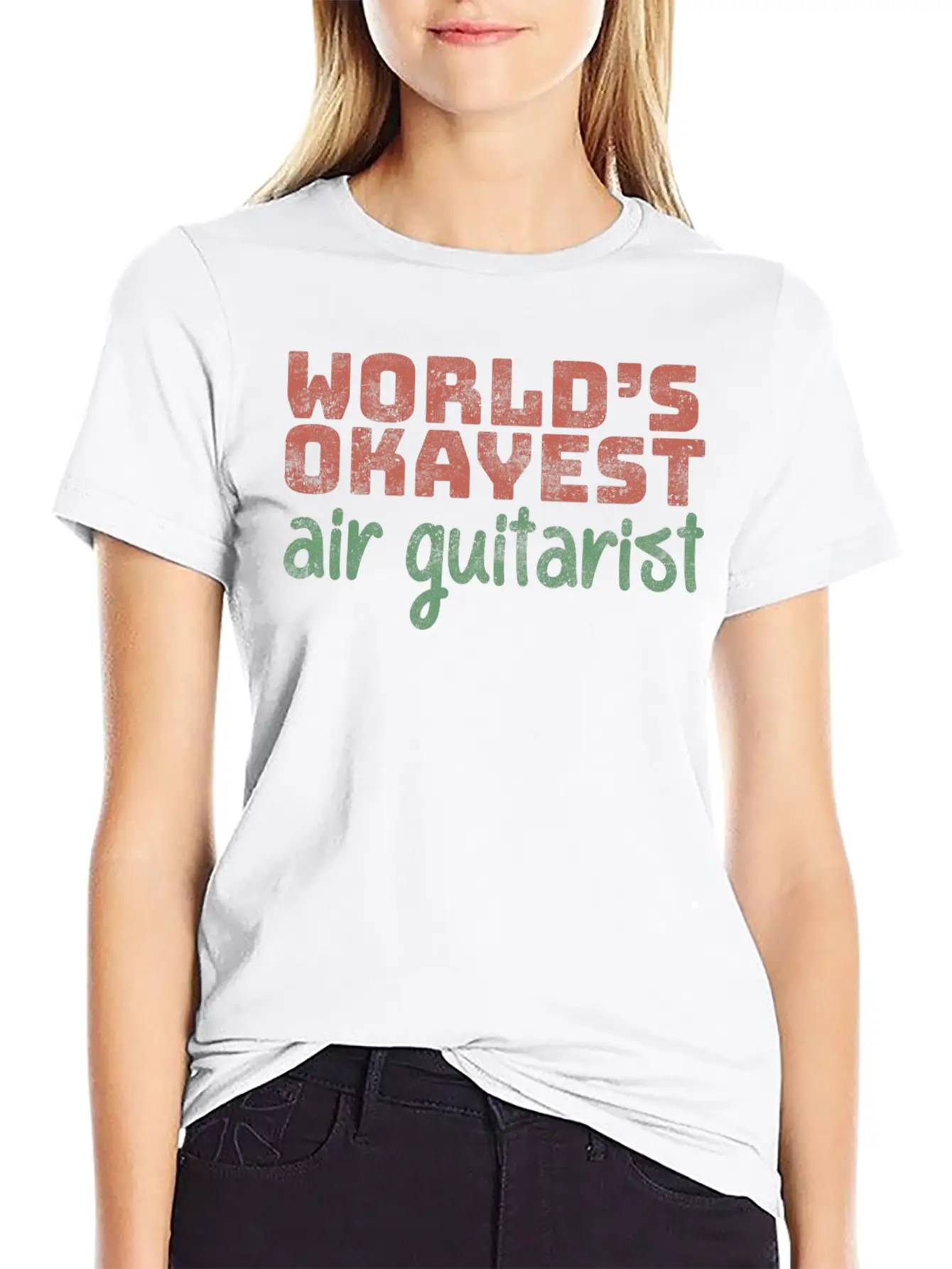 World S Okayest Air Guitarist Relaxed Everyday Tee – Lightweight And Durable Cotton