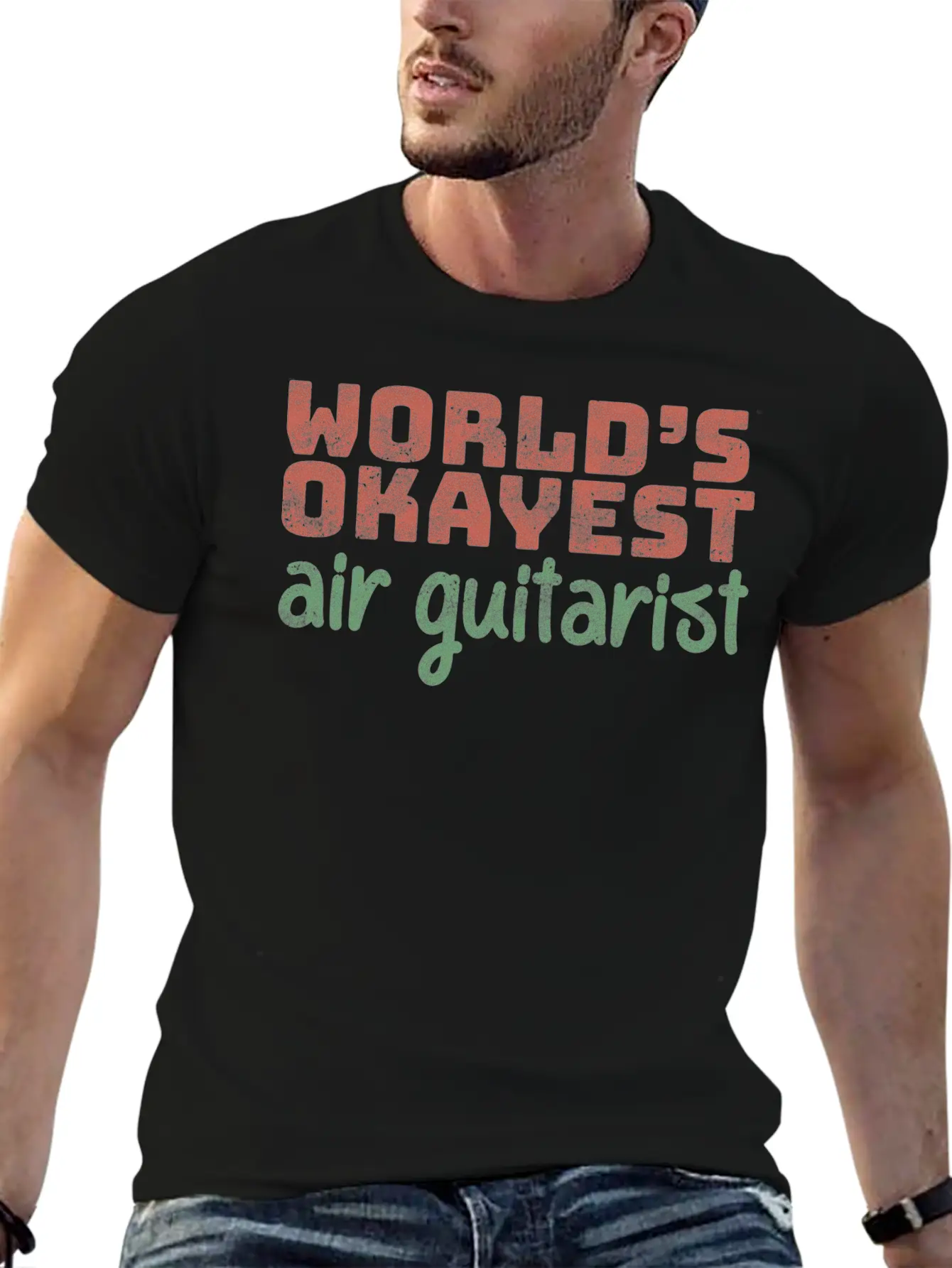 World S Okayest Air Guitarist Relaxed Everyday Tee – Lightweight And Durable Cotton