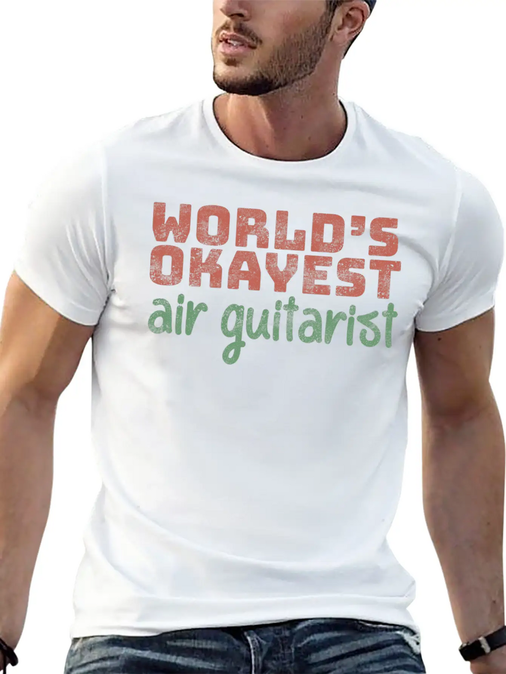 World S Okayest Air Guitarist Relaxed Everyday Tee – Lightweight And Durable Cotton