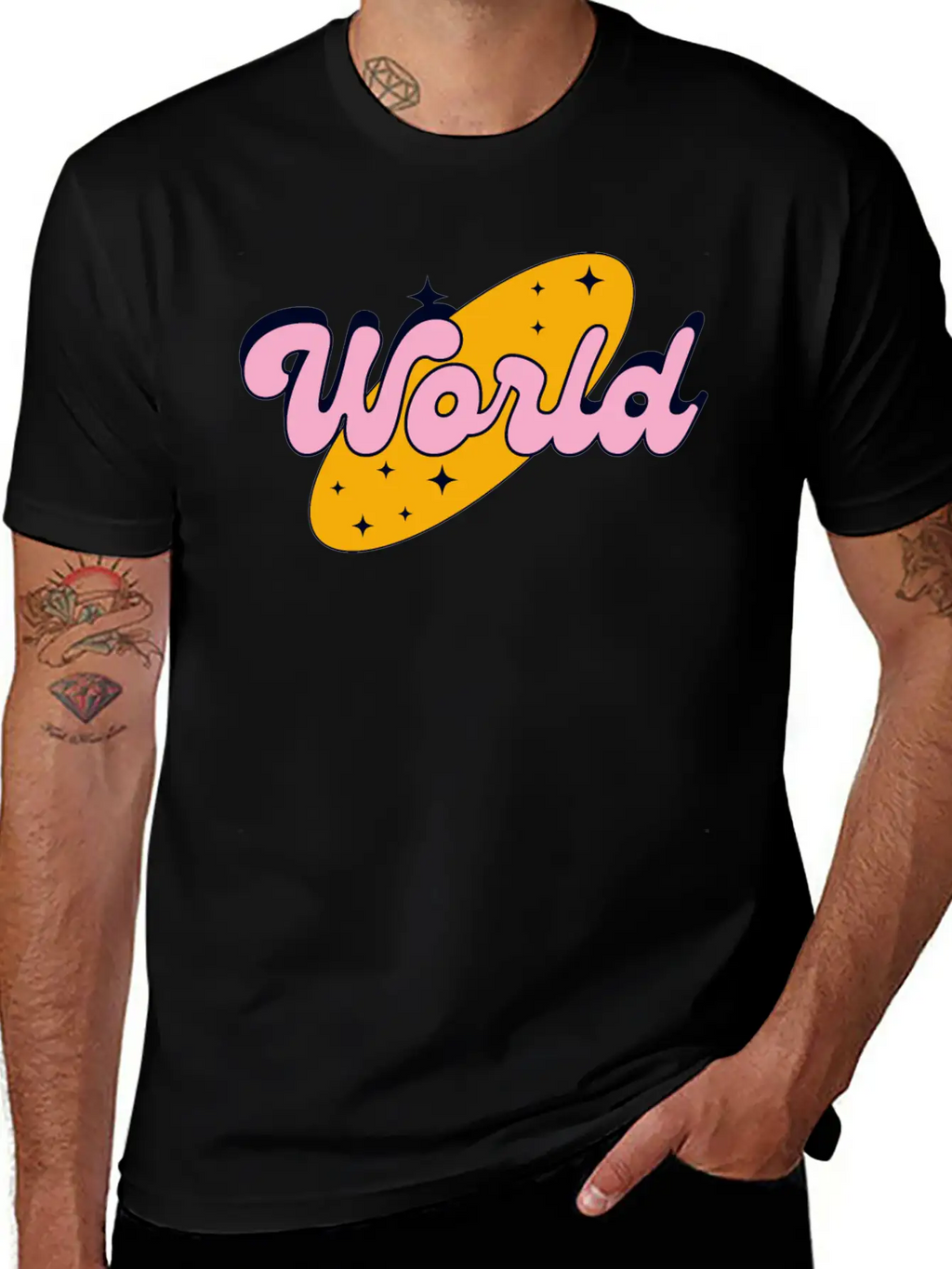 World Yellow And Pink Retro Streetwear Logo Classic Cotton Tee – Unisex Comfort For Any Season
