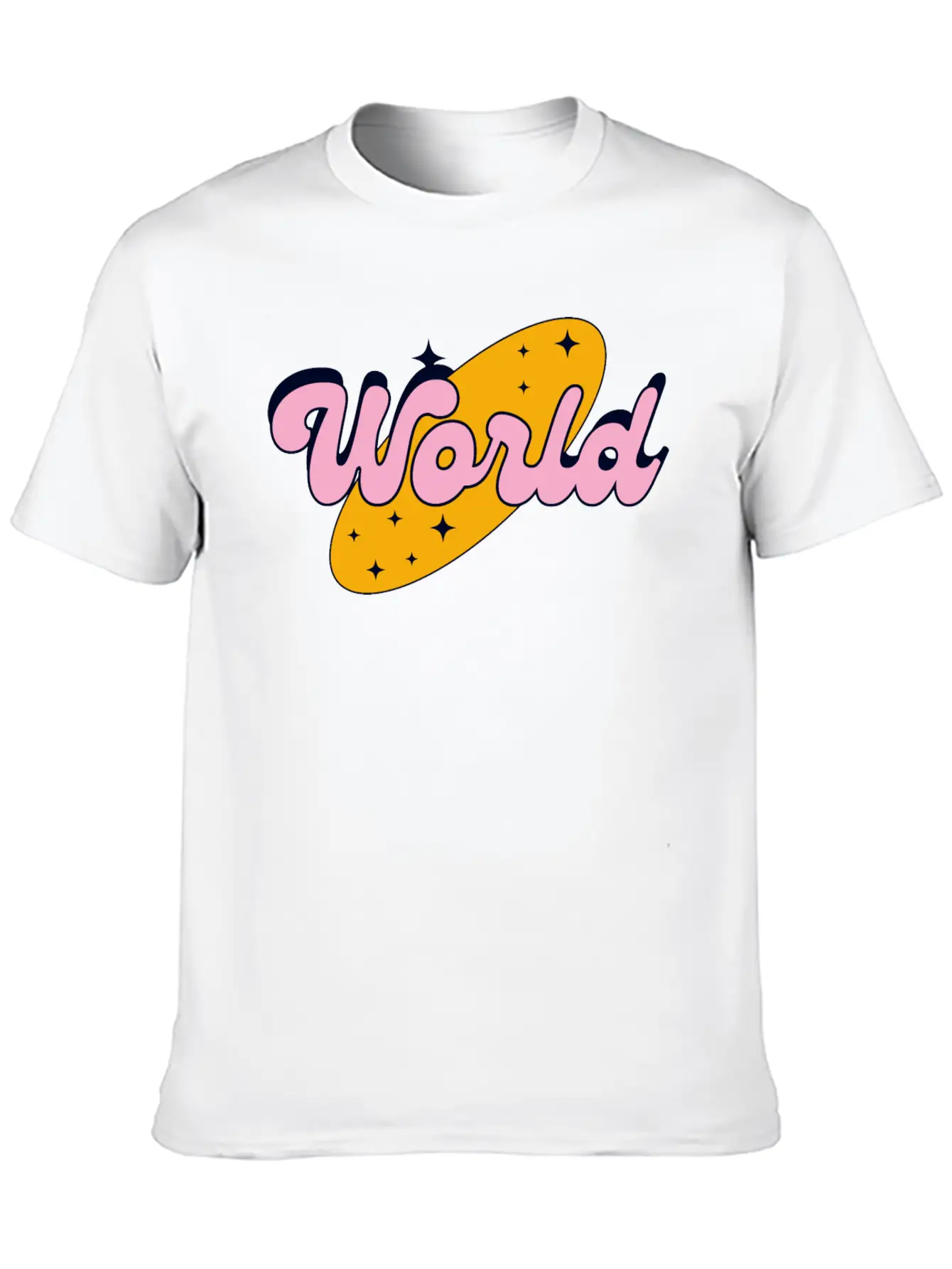 World Yellow And Pink Retro Streetwear Logo Classic Cotton Tee – Unisex Comfort For Any Season