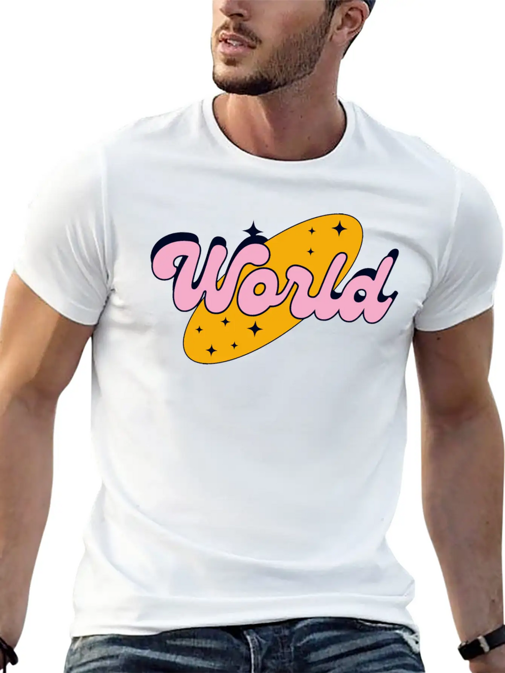 World Yellow And Pink Retro Streetwear Logo Classic Cotton Tee – Unisex Comfort For Any Season