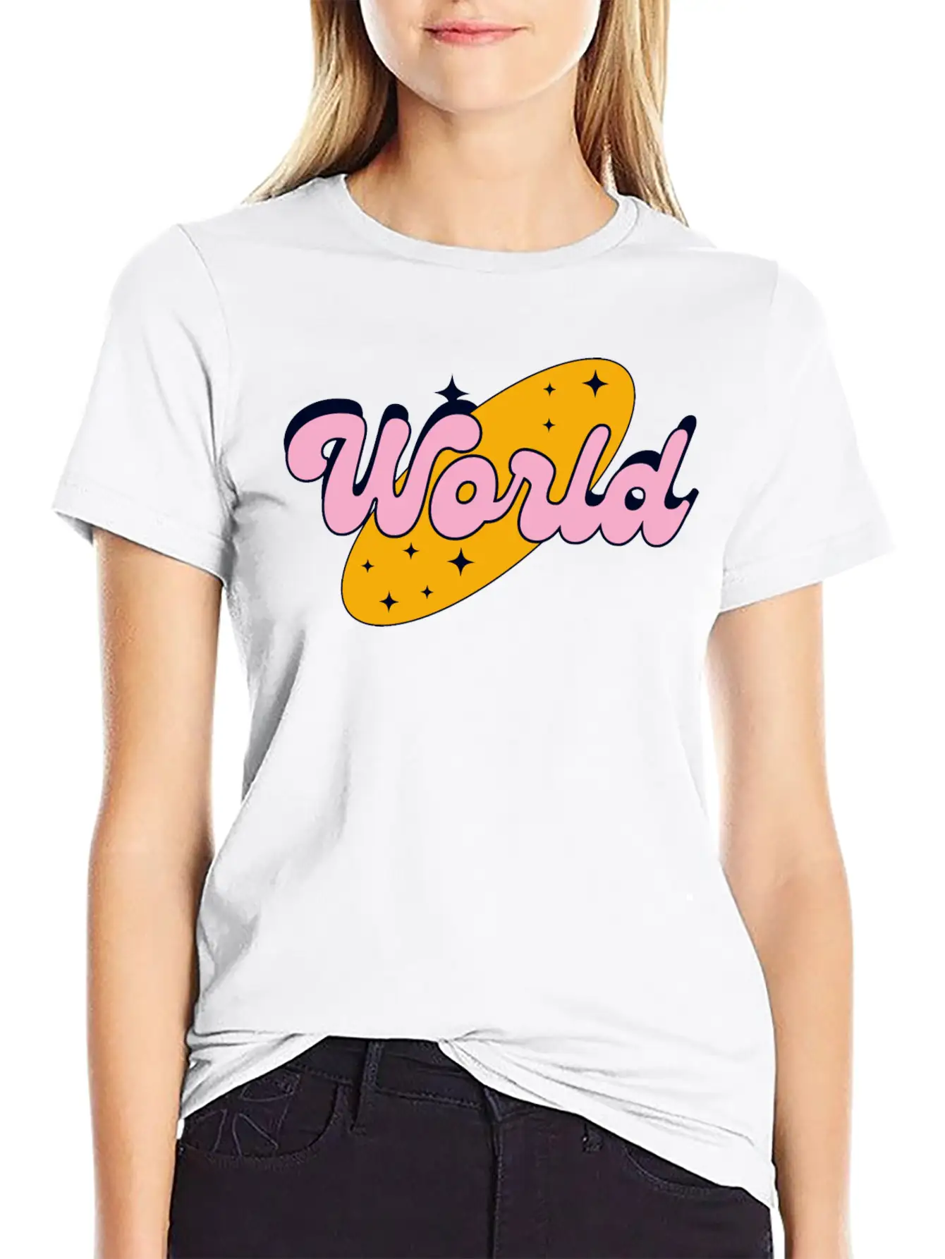 World Yellow And Pink Retro Streetwear Logo Classic Cotton Tee – Unisex Comfort For Any Season