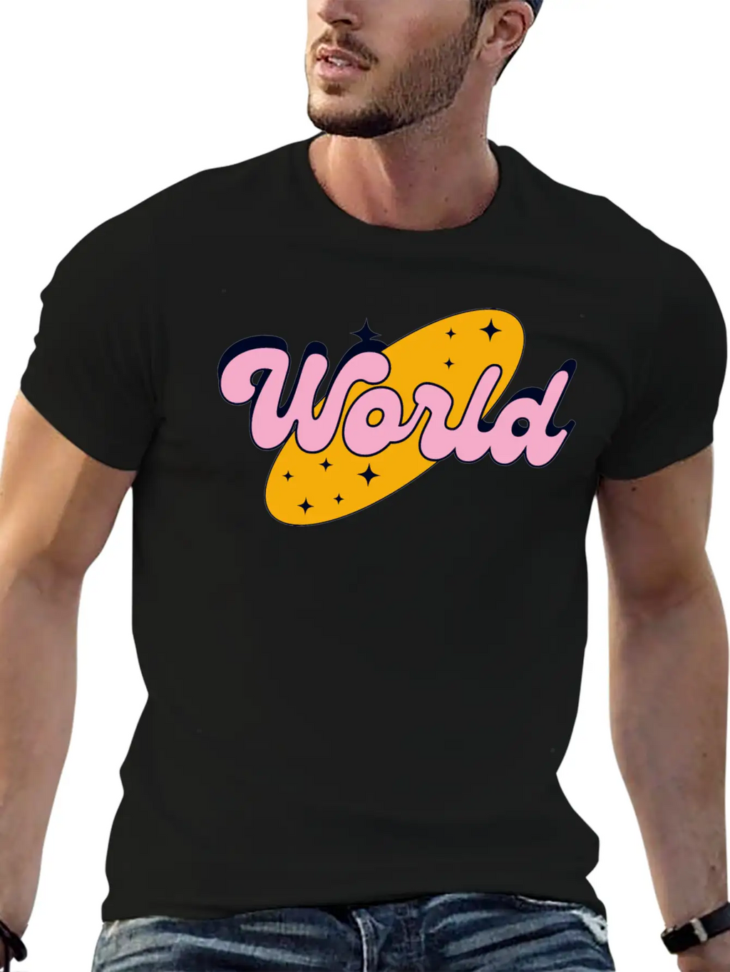 World Yellow And Pink Retro Streetwear Logo Classic Cotton Tee – Unisex Comfort For Any Season