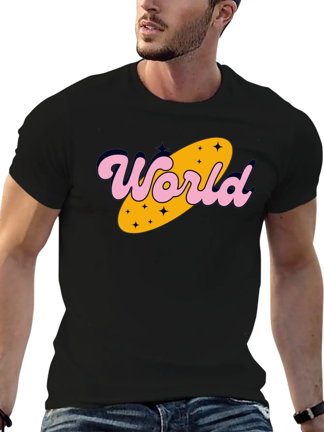 World Yellow And Pink Retro Streetwear Logo Classic Cotton Tee – Unisex Comfort For Any Season