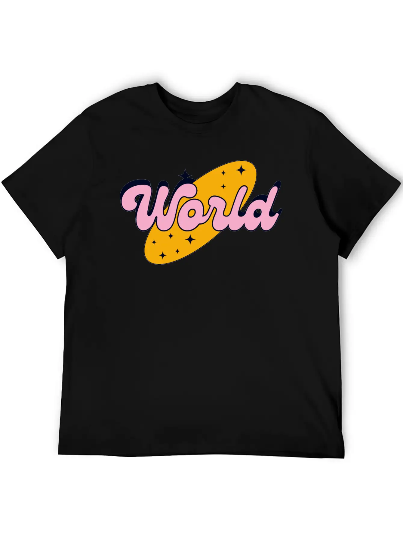 World Yellow And Pink Retro Streetwear Logo Classic Cotton Tee – Unisex Comfort For Any Season