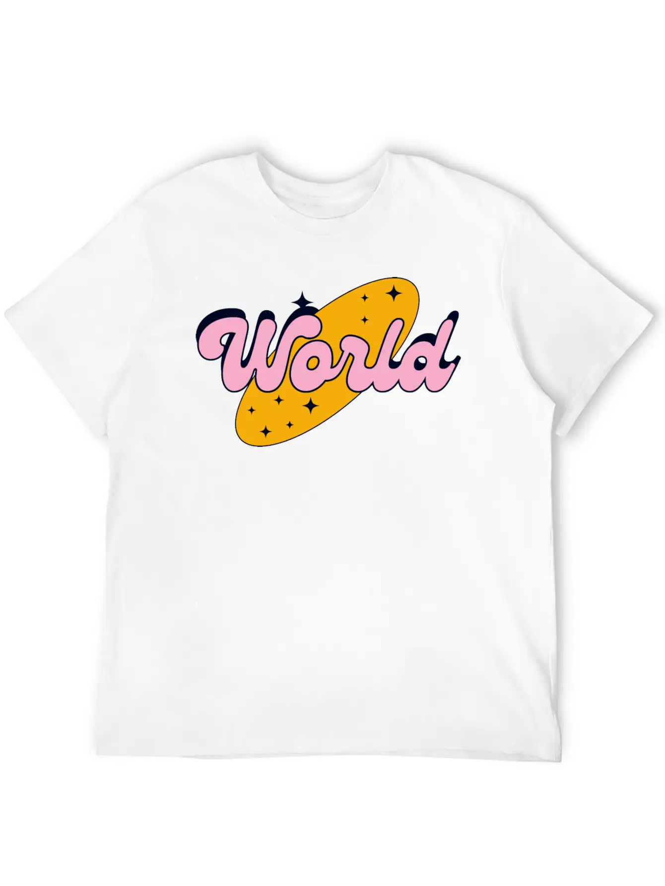 World Yellow And Pink Retro Streetwear Logo Classic Cotton Tee – Unisex Comfort For Any Season