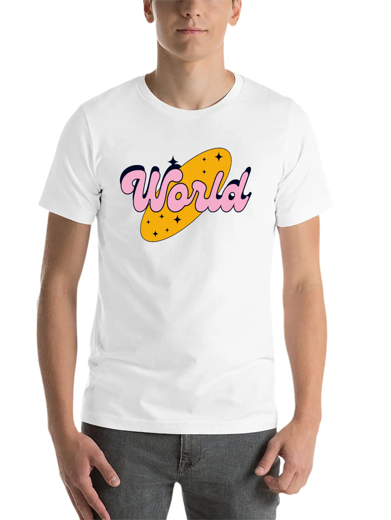 World Yellow And Pink Retro Streetwear Logo Classic Cotton Tee – Unisex Comfort For Any Season