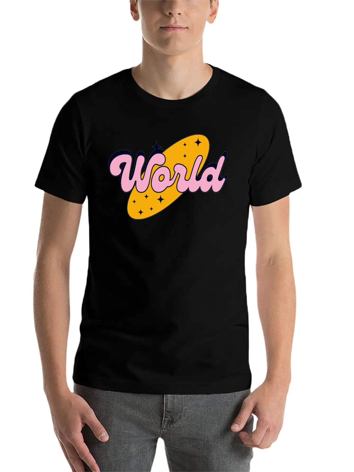 World Yellow And Pink Retro Streetwear Logo Classic Cotton Tee – Unisex Comfort For Any Season