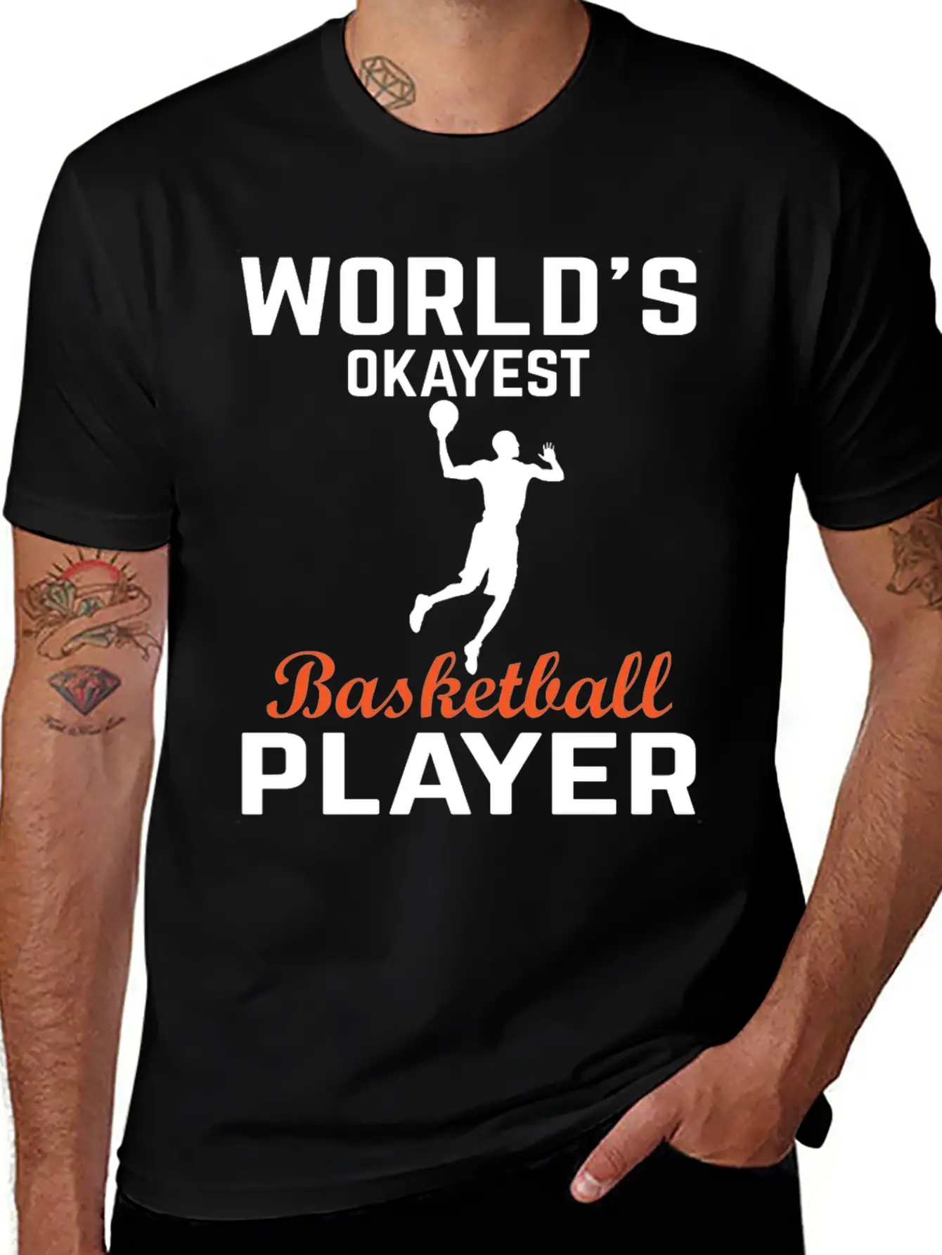 WORLDS OKAYEST BASKETBALL PLAYER Basic Graphic T-Shirt – Daily Comfort In Soft Cotton