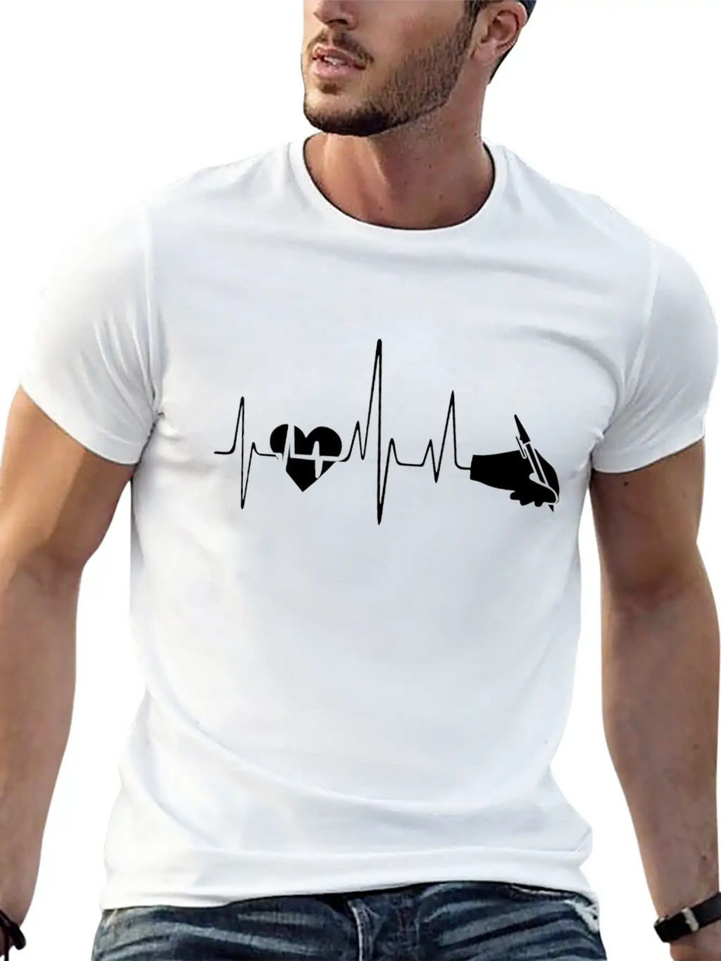 Writing Heartbeat Shirt Breathable Soft Cotton T-Shirt – Timeless Casual Look