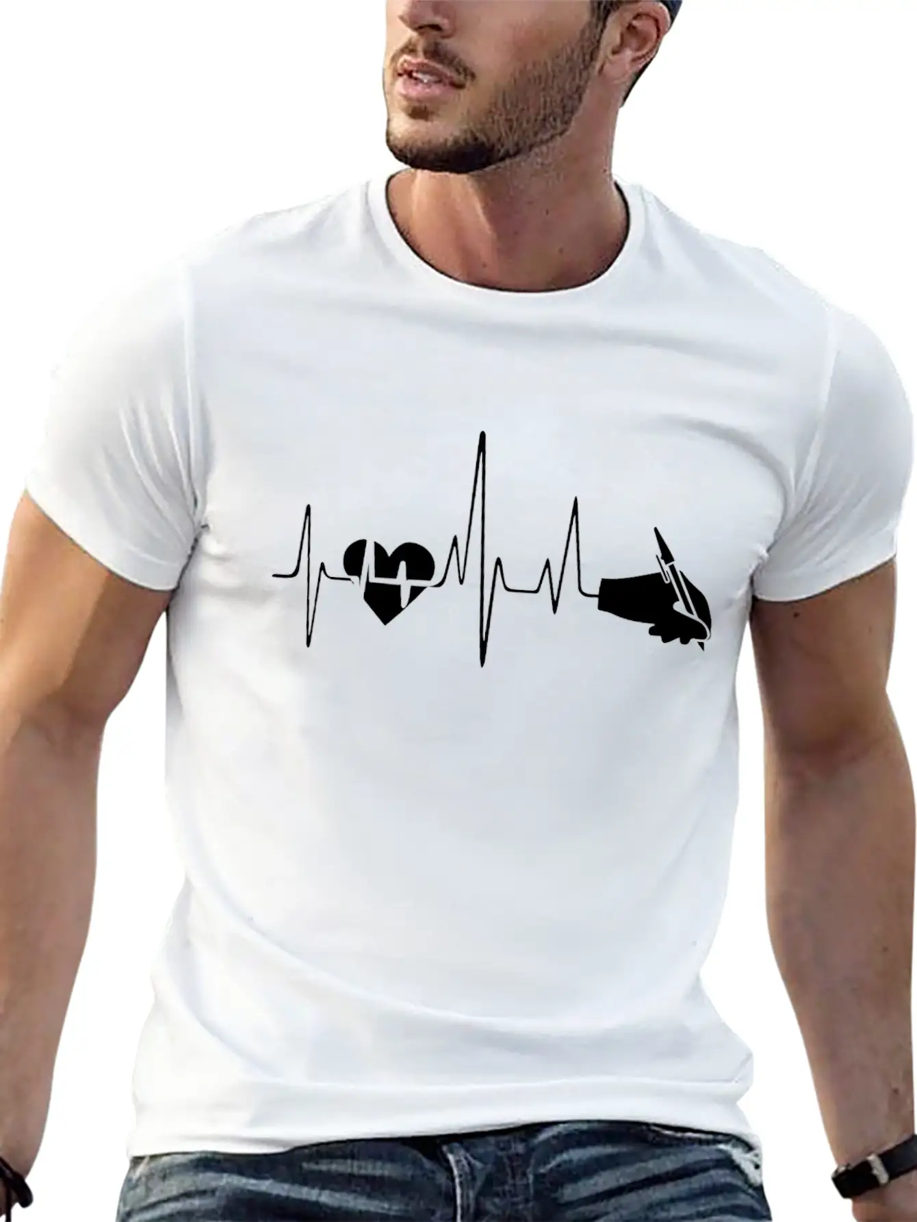 Writing Heartbeat Shirt Breathable Soft Cotton T-Shirt – Timeless Casual Look