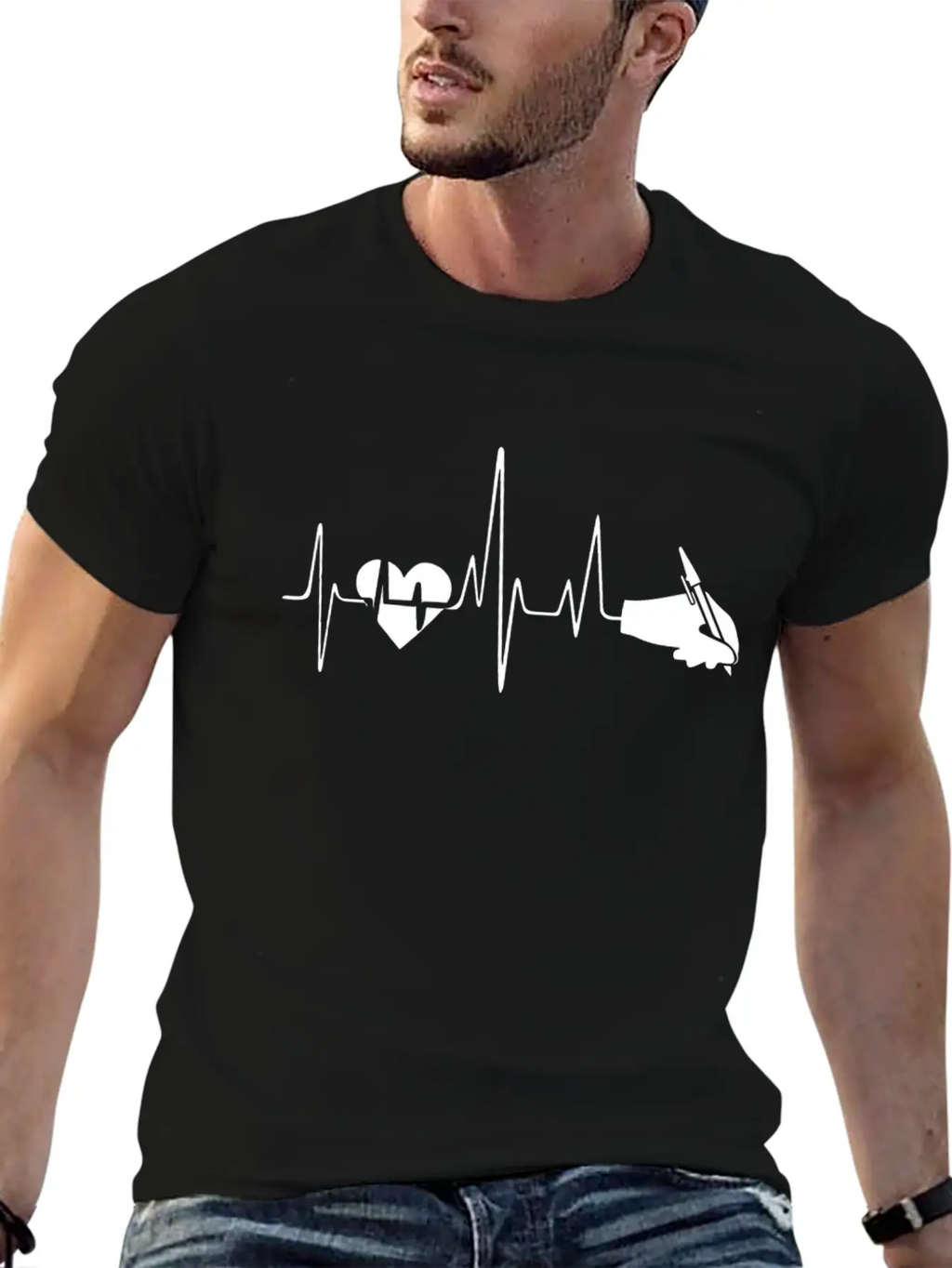 Writing Heartbeat Shirt Breathable Soft Cotton T-Shirt – Timeless Casual Look