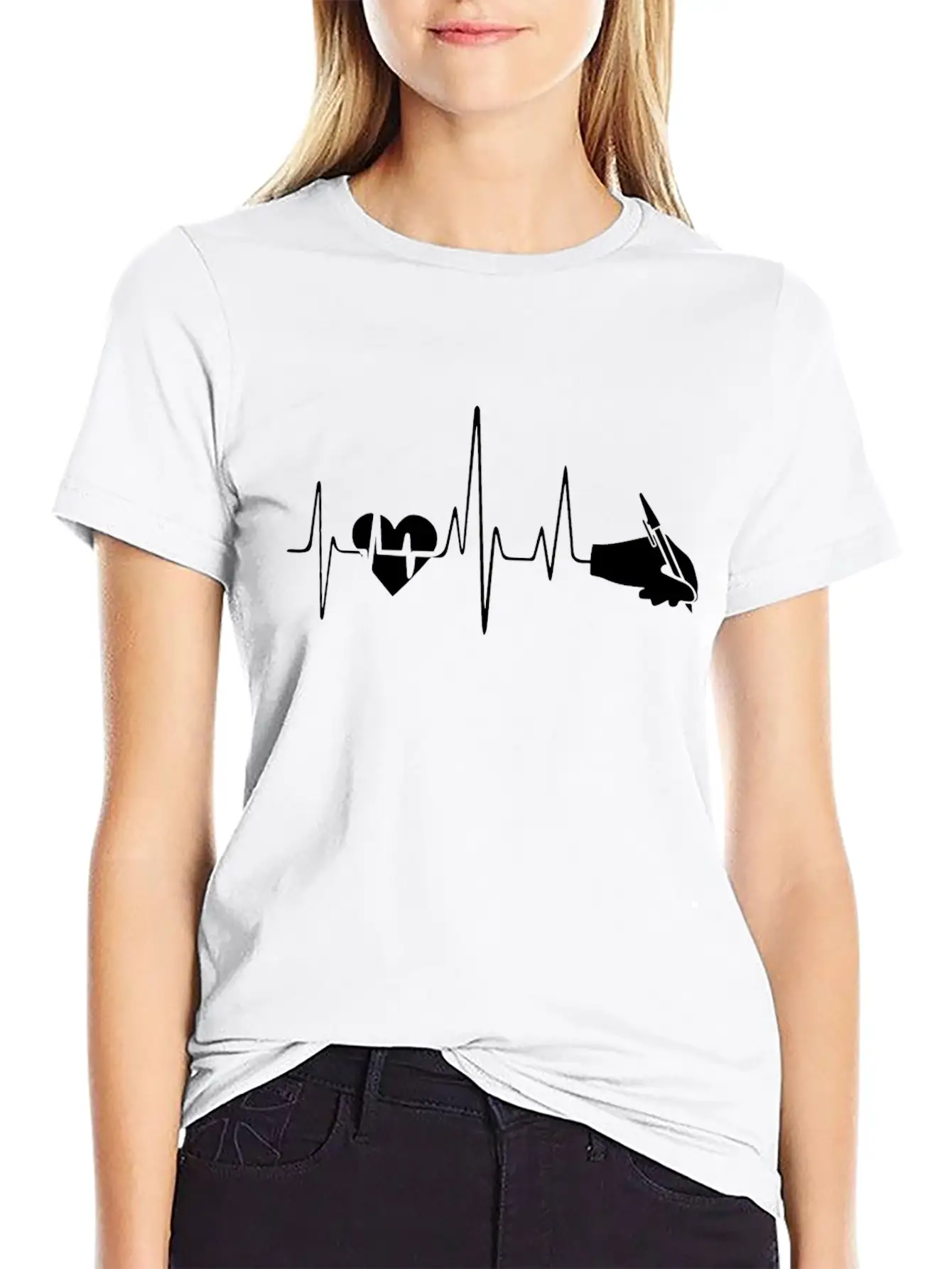 Writing Heartbeat Shirt Breathable Soft Cotton T-Shirt – Timeless Casual Look