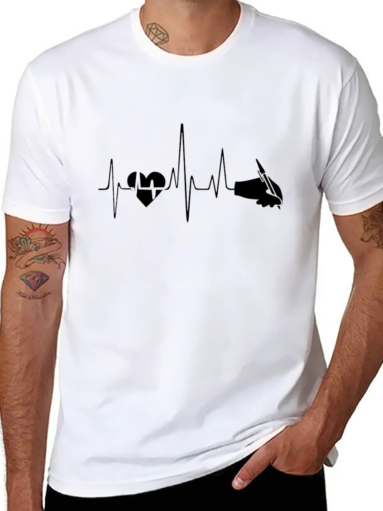 Writing Heartbeat Shirt Breathable Soft Cotton T-Shirt – Timeless Casual Look