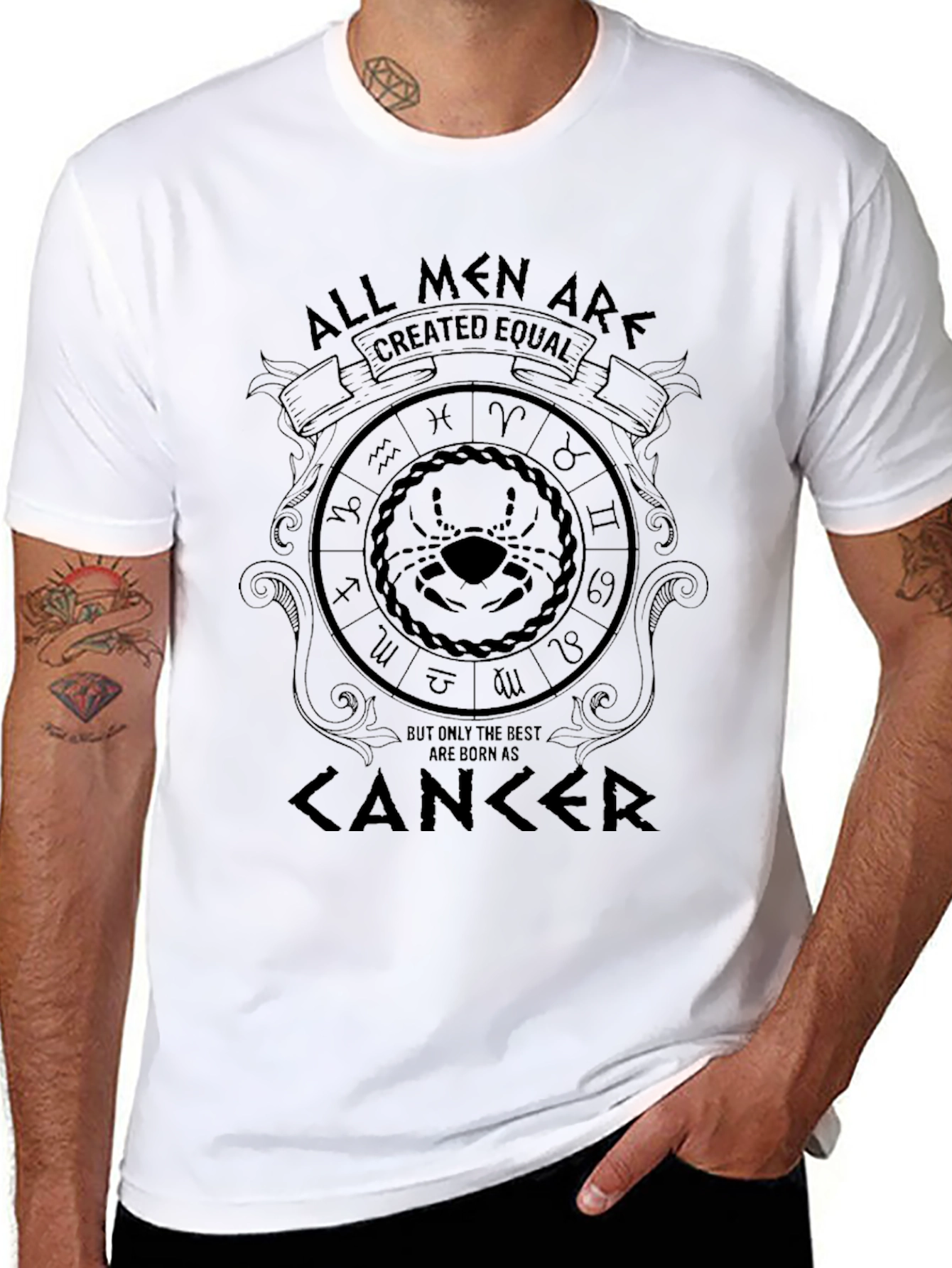 Cancer Zodiac Mens T-Shirt - All Men Are Created Equal