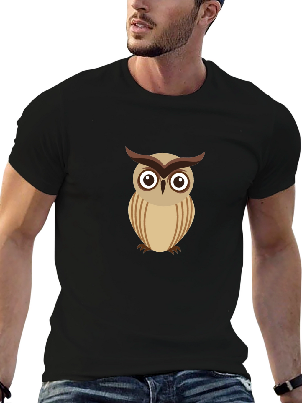 Cool Owl Graphic Tee - Black Cotton Comfort