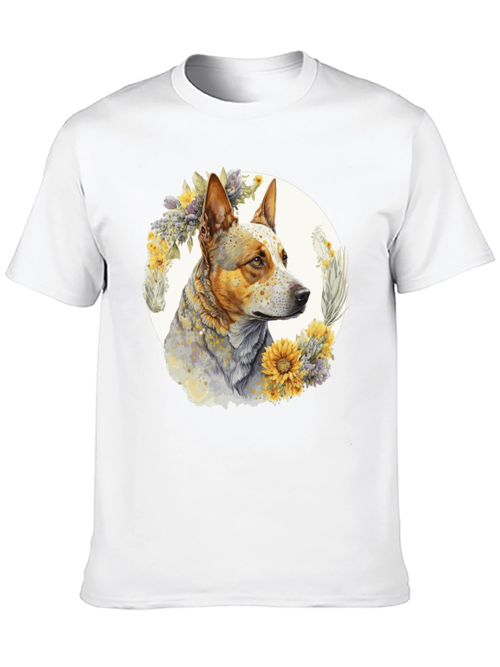 Dog with Floral Wreath Graphic Tee