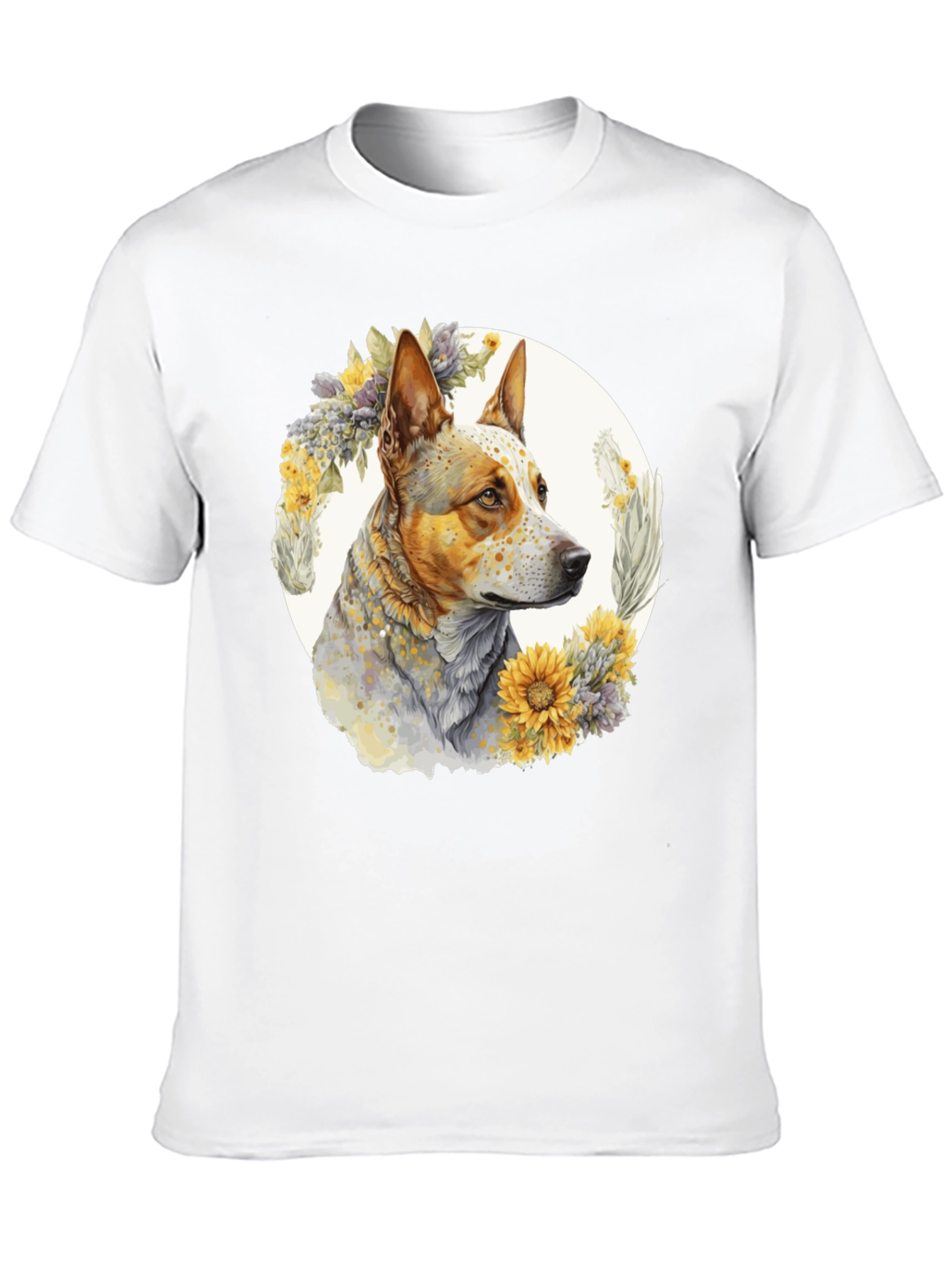 Dog with Floral Wreath Graphic Tee