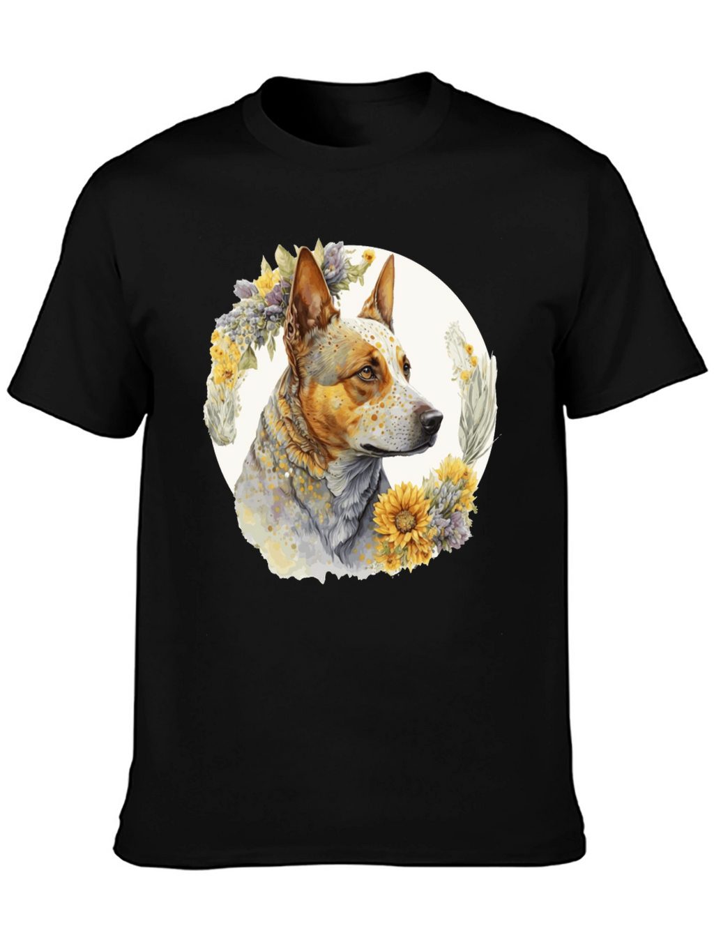 Dog with Floral Wreath Graphic Tee