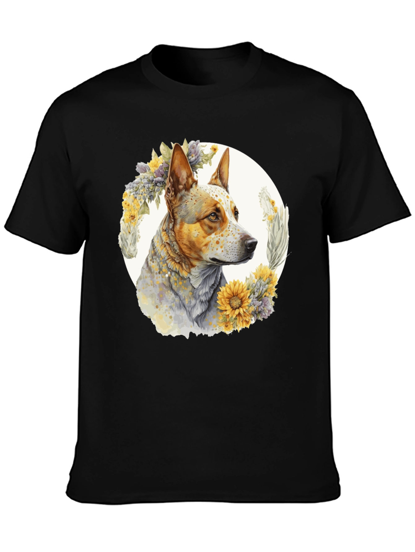 Dog with Floral Wreath Graphic Tee