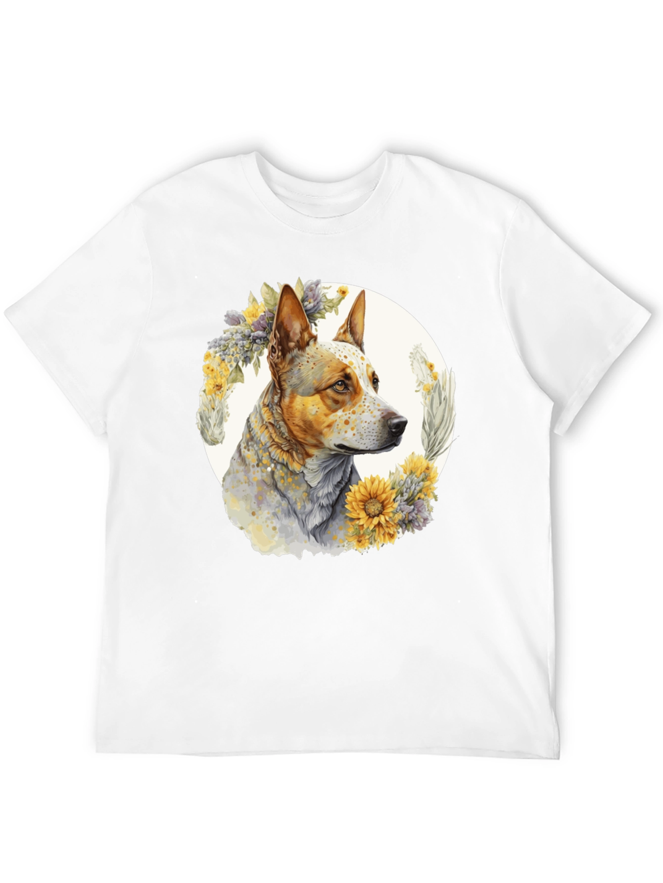 Dog with Floral Wreath Graphic Tee