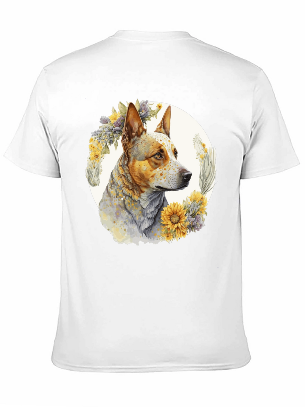 Dog with Floral Wreath Graphic Tee