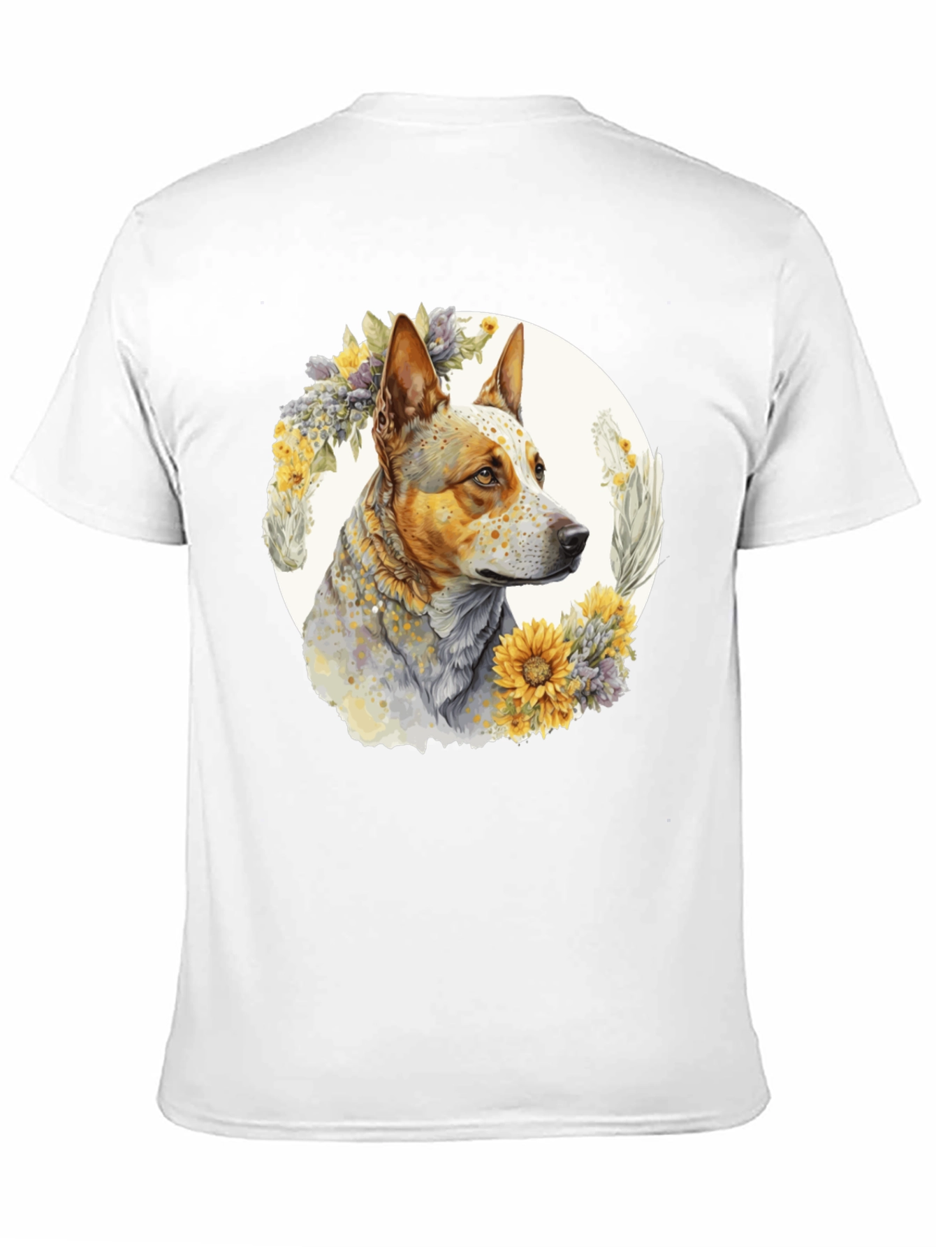 Dog with Floral Wreath Graphic Tee