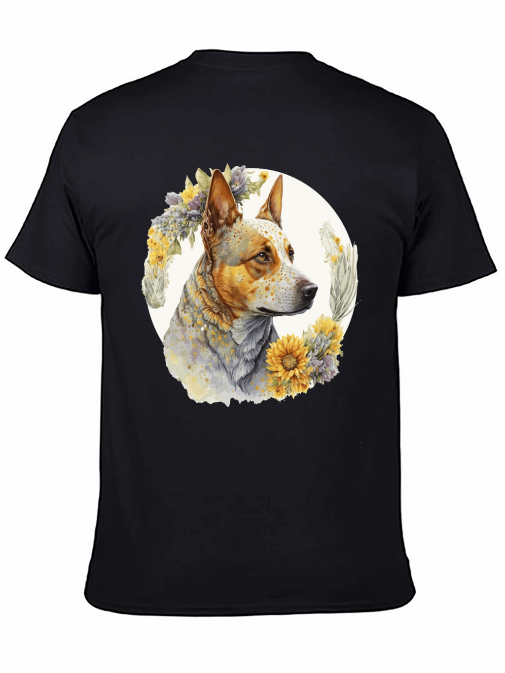 Dog with Floral Wreath Graphic Tee