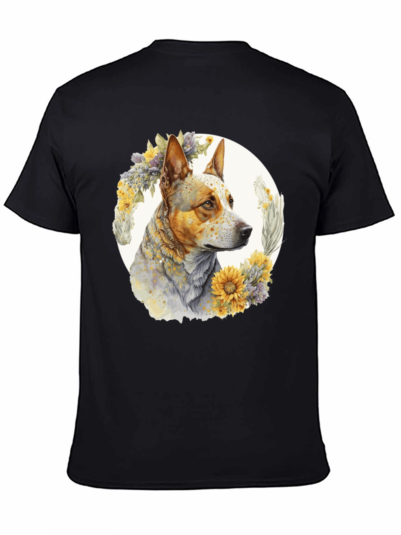 Dog with Floral Wreath Graphic Tee