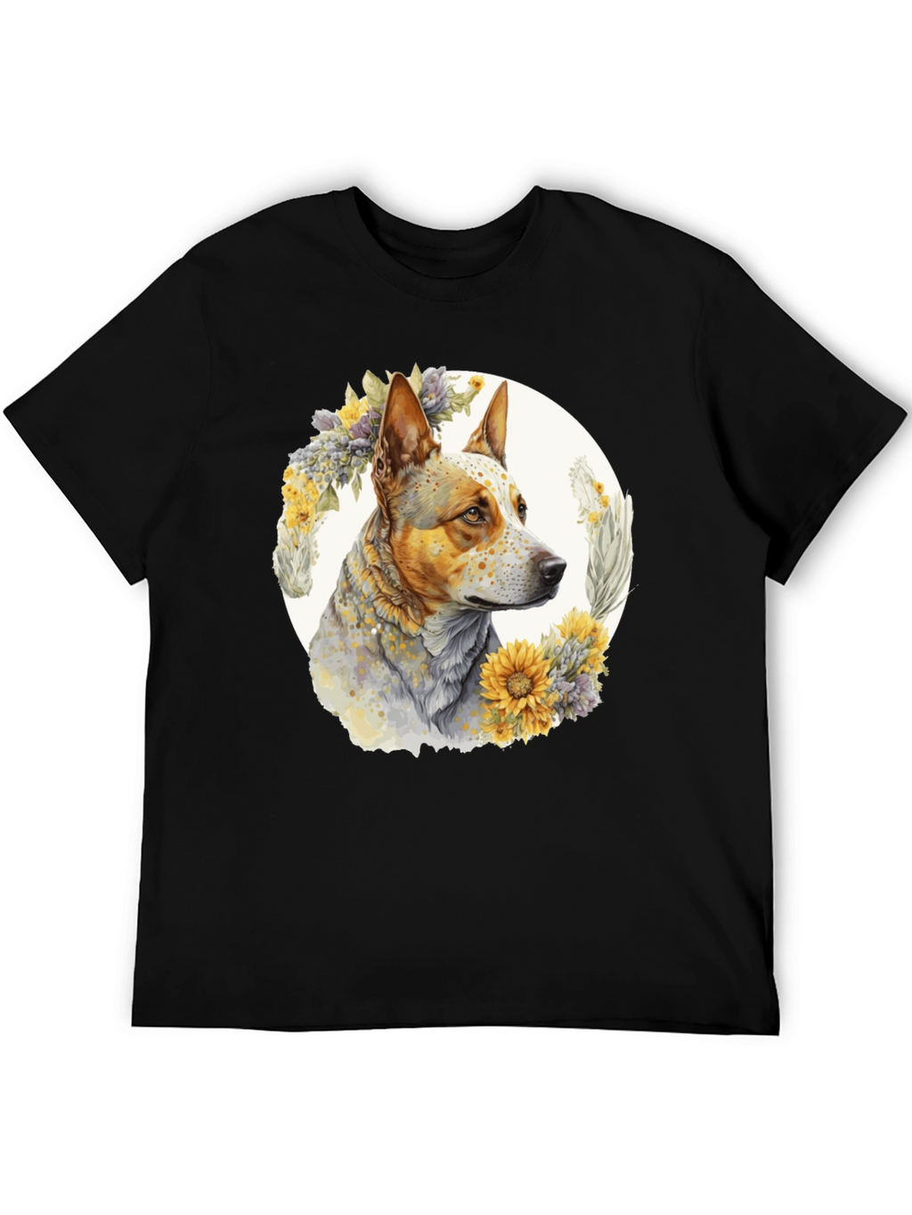 Dog with Floral Wreath Graphic Tee