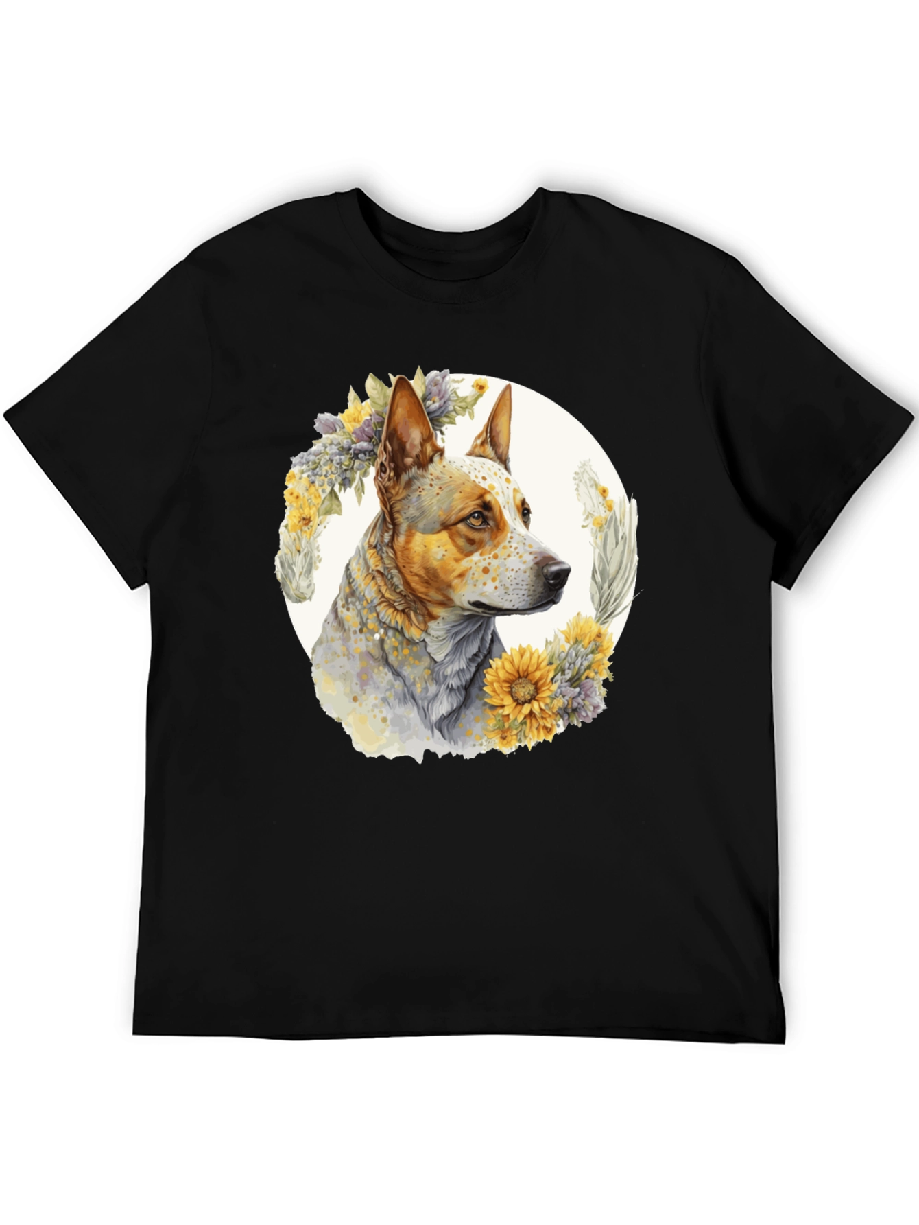Dog with Floral Wreath Graphic Tee