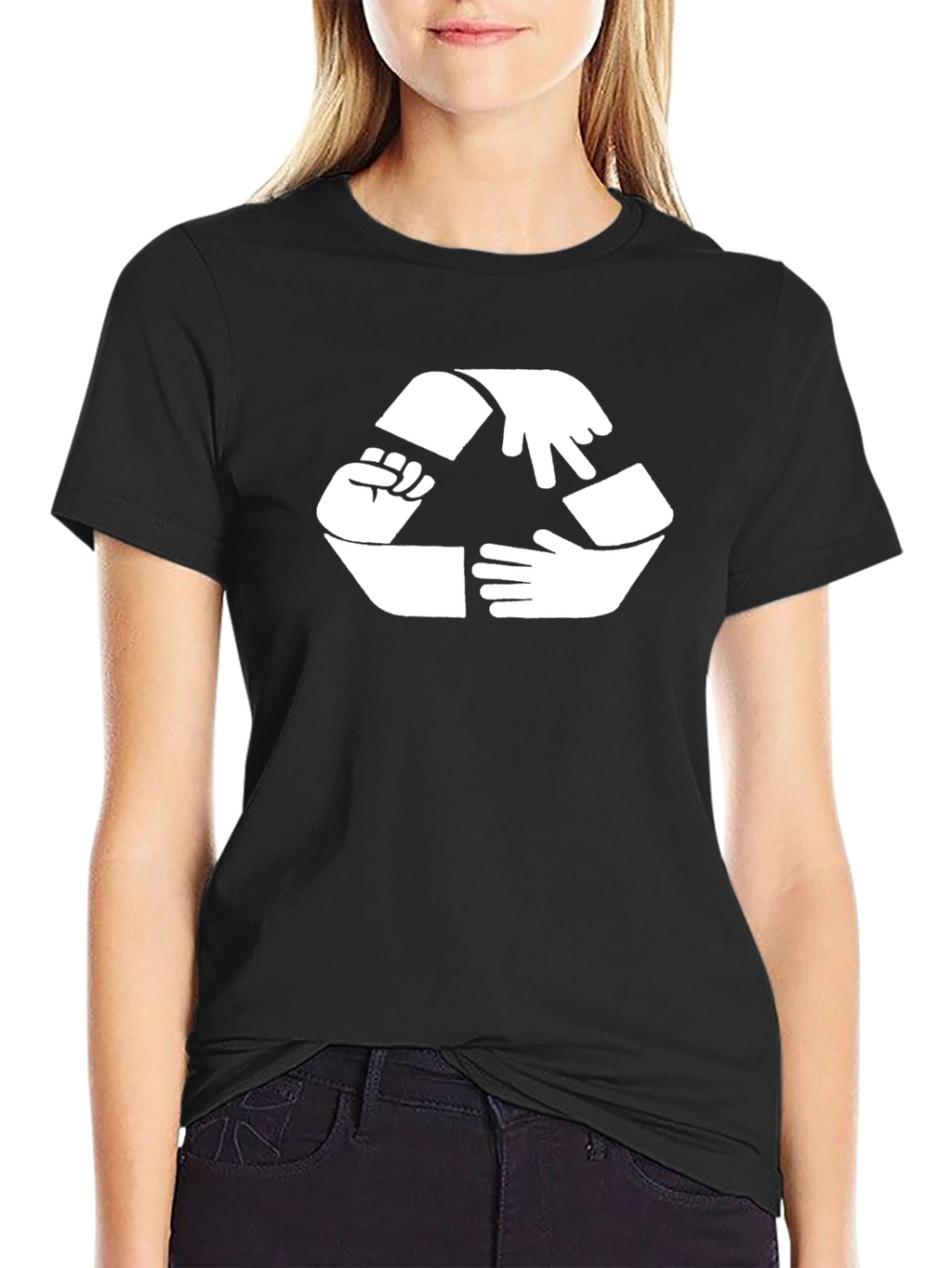 Hands Recycle Symbol Black Cotton Tee
